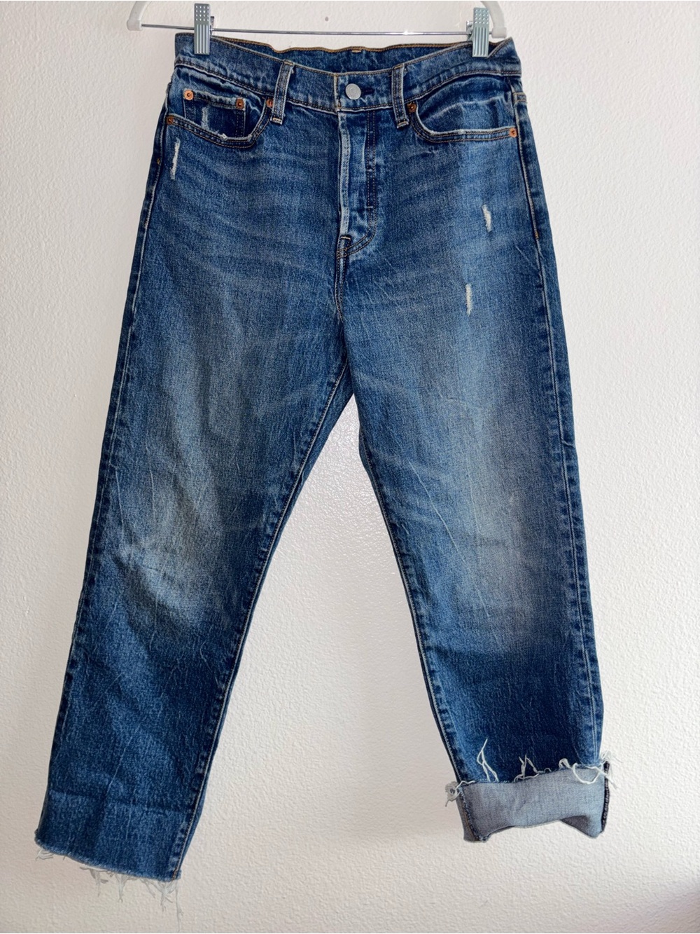 Levi's 501 Original Straight Leg Cropped Raw Hem Jeans Blue Size 29 - Picture 4 of 8
